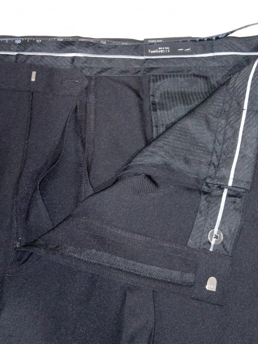 Van Heusen Dress Pants Mens 46x29 Black Premium Non Iron Extender Waist Pleated